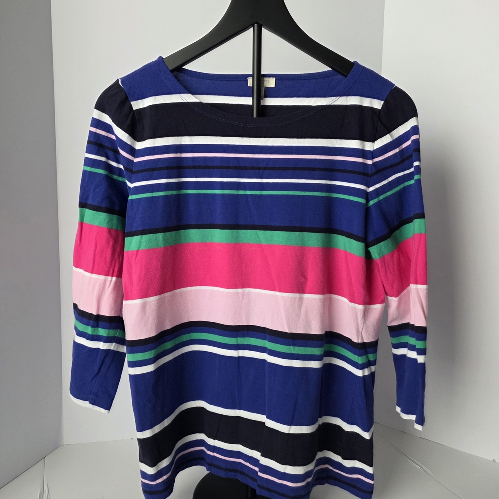 Talbots Shirt Cotton Crewneck Tee Striped 3/4 Sleeve Size S